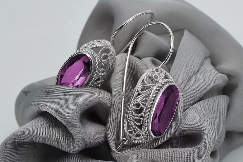 Срібло 925, Аметис Вінтажні Сережки (Vintage Silver 925, Amethyst Earrings) vec023s