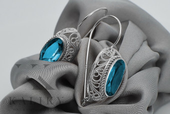 Vintage Sterling Silver 925 Aquamarin Earrings vec023s