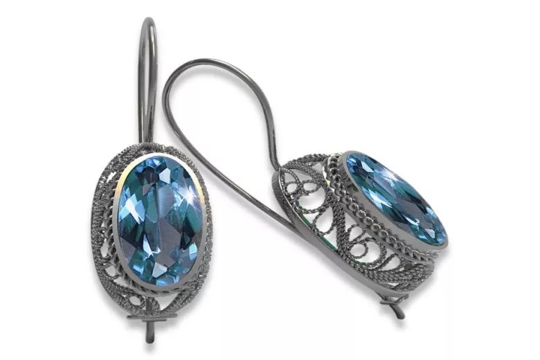 Boucles d'oreilles en argent sterling 925, Aigue-marine vintage. vec023s