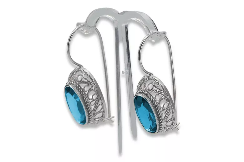 Vintage Sterling Silver 925 Aquamarin Earrings vec023s