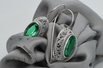 Sterling Silver 925 Emerald Drop Earrings Vintage Style vec023s