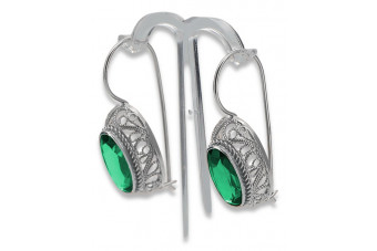 Boucles d'oreilles en argent sterling 925, Émeraude Vintage vec023s