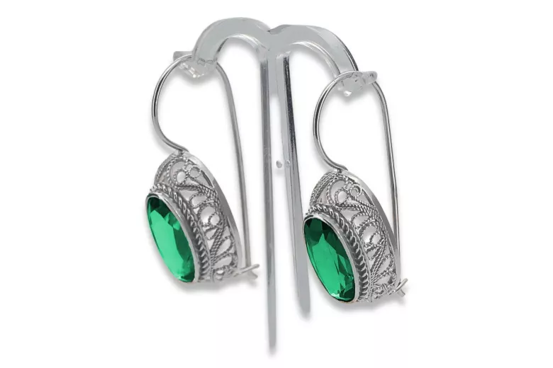 Sterling Silver 925 Emerald Drop Earrings Vintage Style vec023s