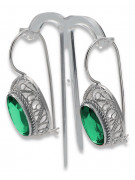 Sterling Silver 925 Emerald Drop Earrings Vintage Style vec023s