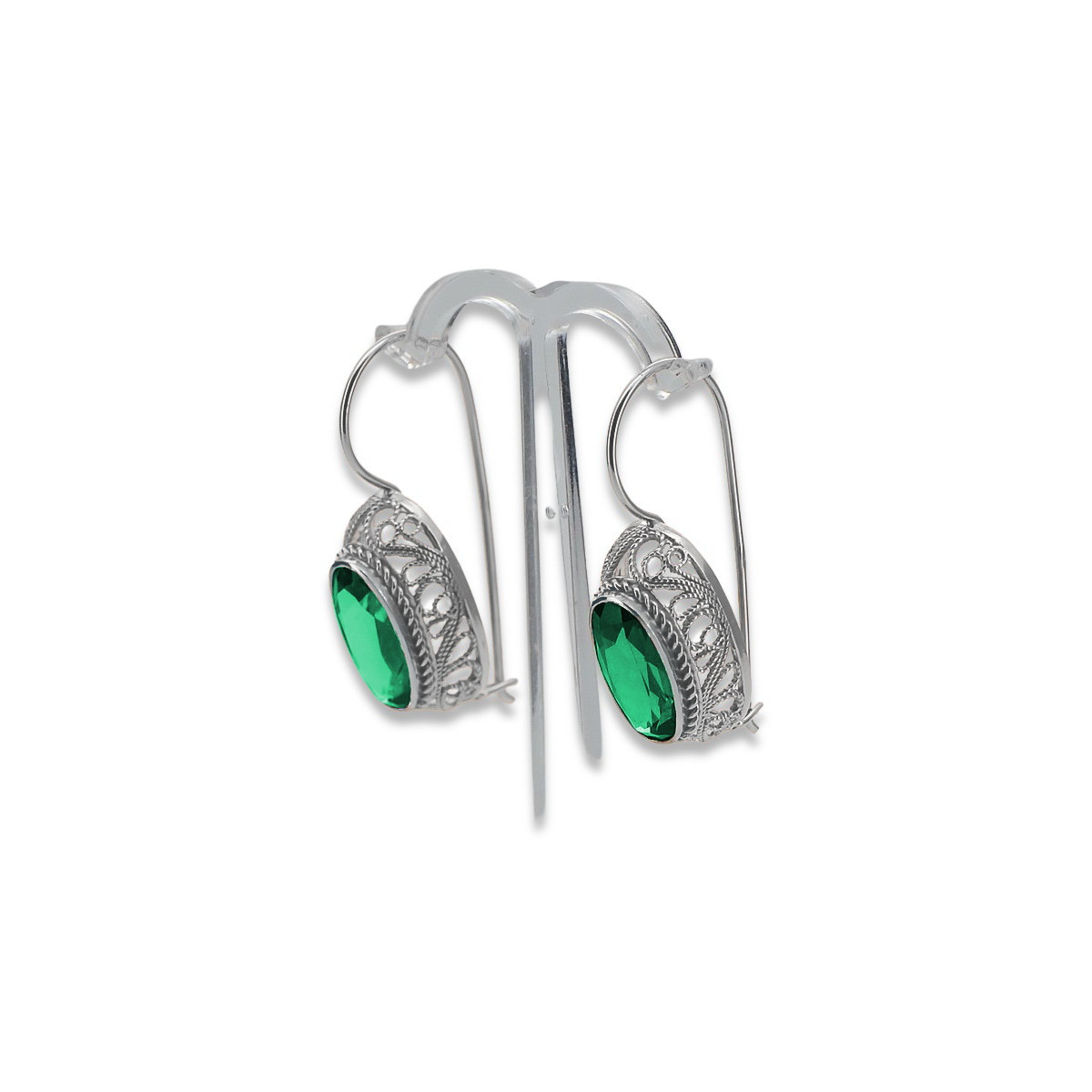 Boucles d'oreilles en argent sterling 925, Émeraude Vintage vec023s