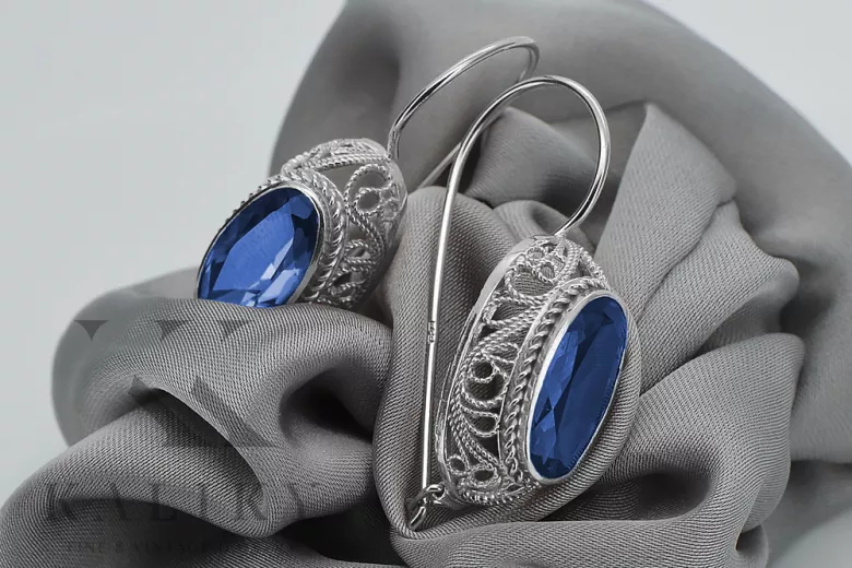 Sterling silver 925, Sapphire Vintage Earrings vec023s