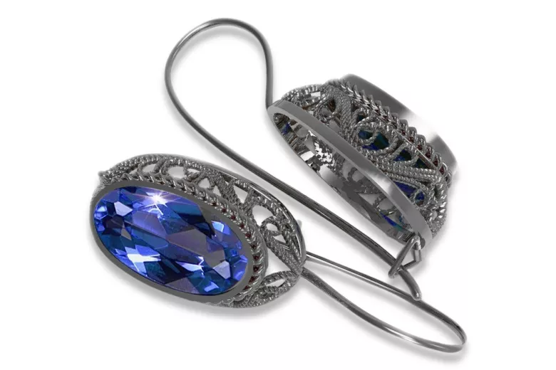 Boucles d'oreilles en argent sterling 925, Saphi vintage vec023s