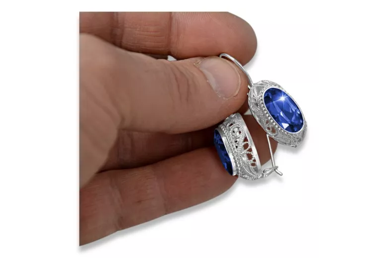 Sterling silver 925, Sapphire Vintage Earrings vec023s