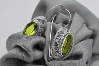 Aretes de Plata 925 con Peridoto Amarillo Vintage Sovietico vec023s