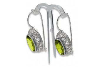 Aretes de Plata 925 con Peridoto Amarillo Vintage Sovietico vec023s