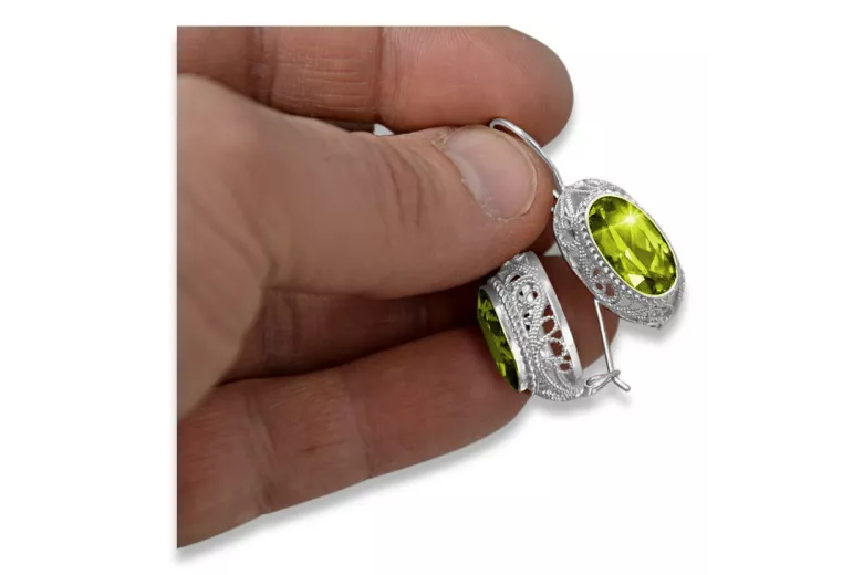 Boucles d'oreilles en argent sterling 925, Péridot jaune vintage vec023s