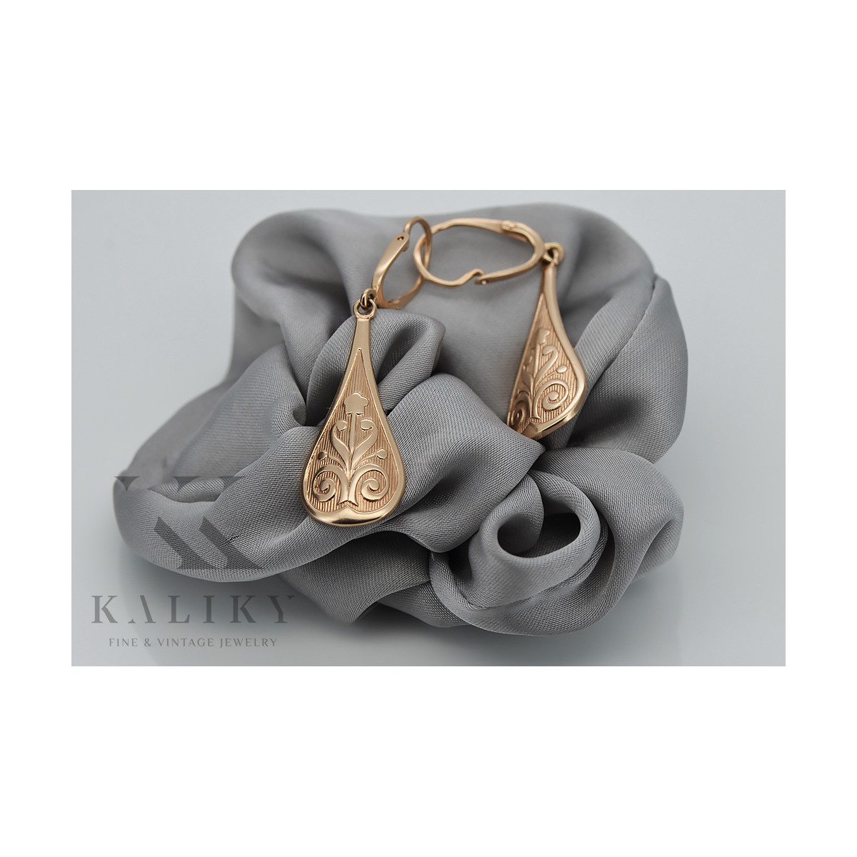 "Boucles d'oreilles feuilles vintage en or rose 14 carats 585 sans pierres" ven147 ven147