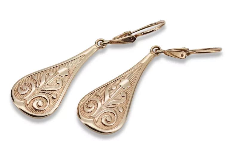 "Boucles d'oreilles feuilles vintage en or rose 14 carats 585 sans pierres" ven147 ven147