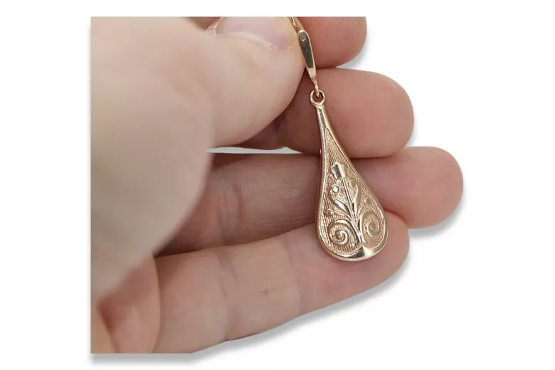 "Aretes Antiguos de Hoja en Oro Rosa Original de 14k Sin Piedras" ven147 ven147