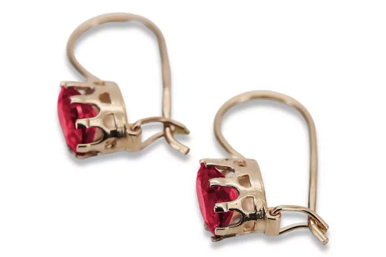 Boucles d'oreilles en argent sterling plaqué or rose, Rubis vec196rp