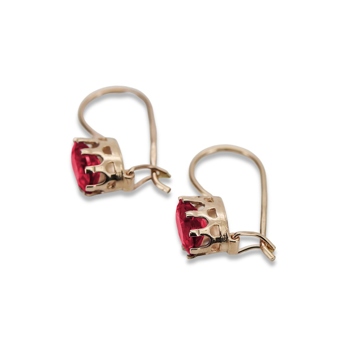 Boucles d'oreilles en argent sterling plaqué or rose, Rubis vec196rp