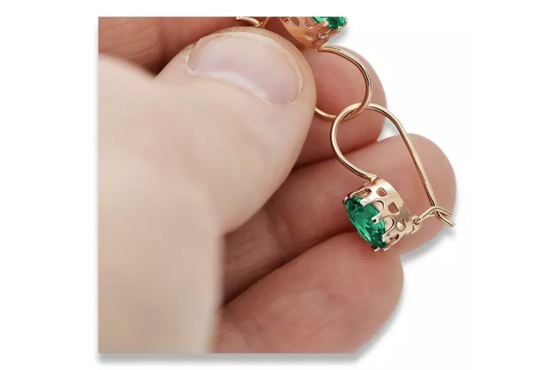 Sterling silver rose gold plated, Emerald earrings vec196rp