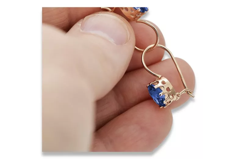 Sterling silver rose gold plated, Sapphire Earrings vec196rp