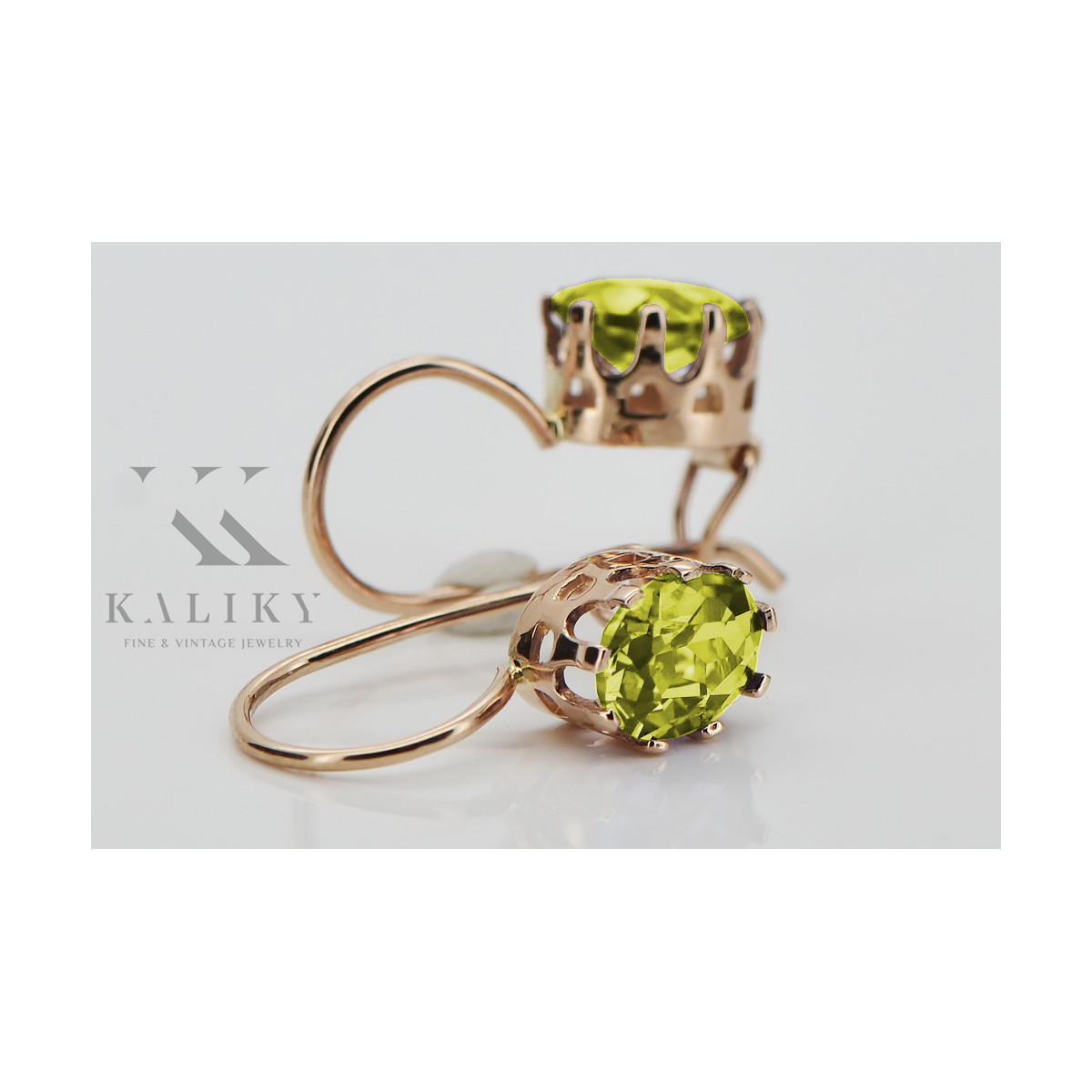 Sterling Silver Rose Gold Plated, Yellow Peridot Earrings vec196rp