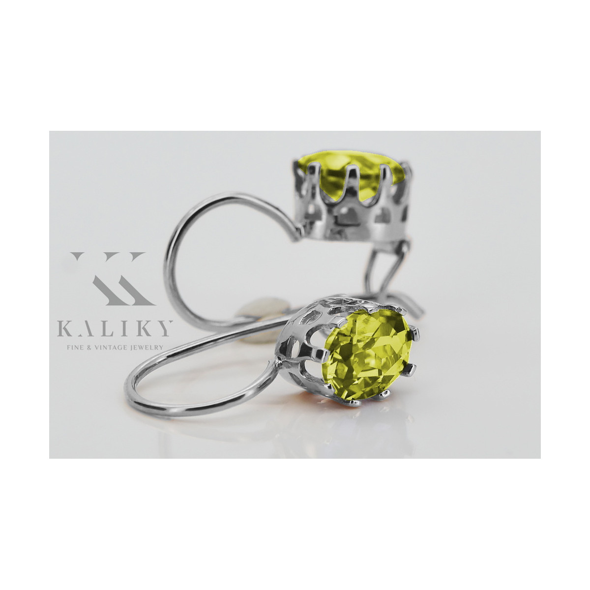 Вінтажні Стерлінгове Срібло 925, Жовтий Перід Вухані (Vintage Sterling Silver 925, Yellow Peridot Earrings) vec196s