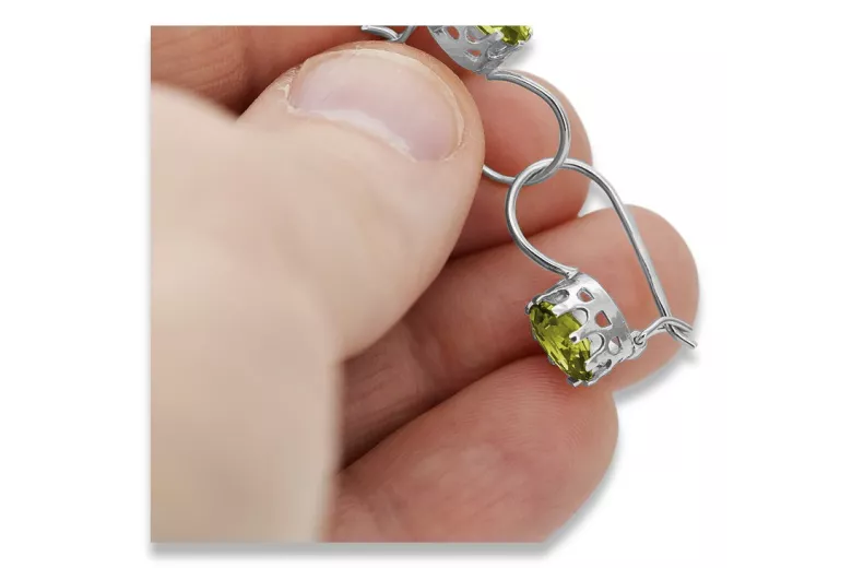 Вінтажні Стерлінгове Срібло 925, Жовтий Перід Вухані (Vintage Sterling Silver 925, Yellow Peridot Earrings) vec196s