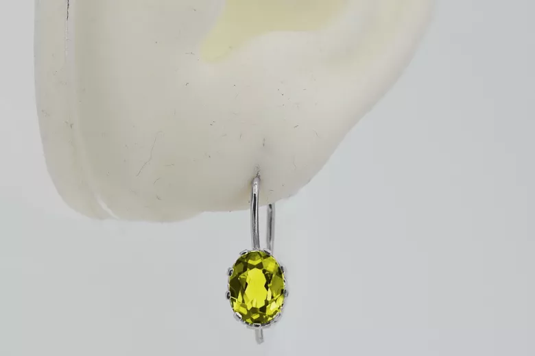 Вінтажні Стерлінгове Срібло 925, Жовтий Перід Вухані (Vintage Sterling Silver 925, Yellow Peridot Earrings) vec196s