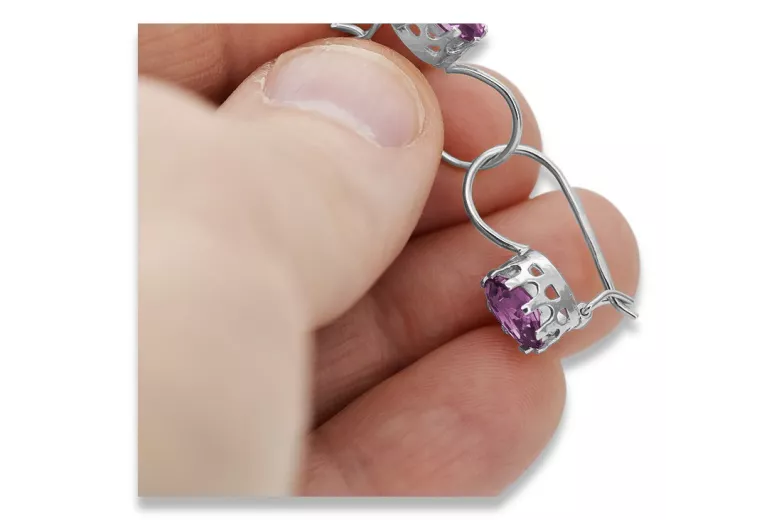 Sterling Silver 925 Amethyst Drop Earrings vec196s