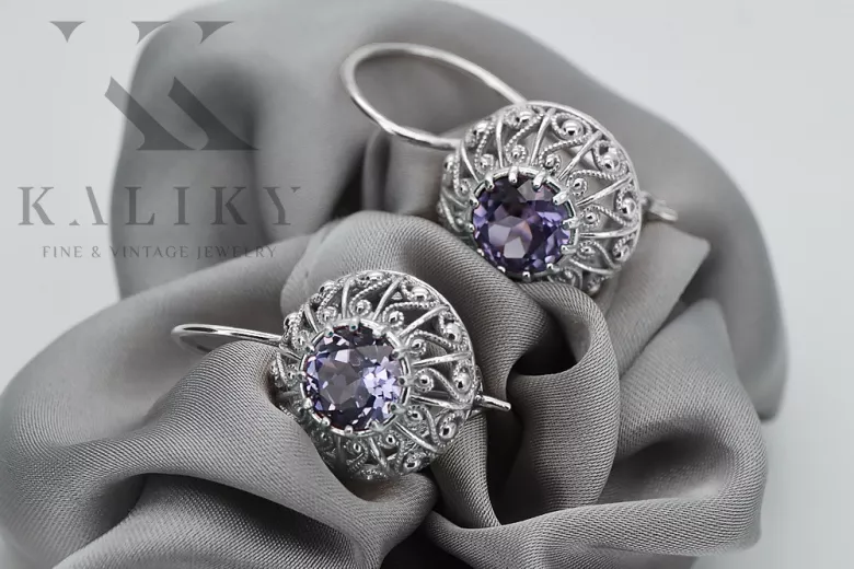 Boucles d'oreilles en argent sterling 925, Alexandrite vec002s