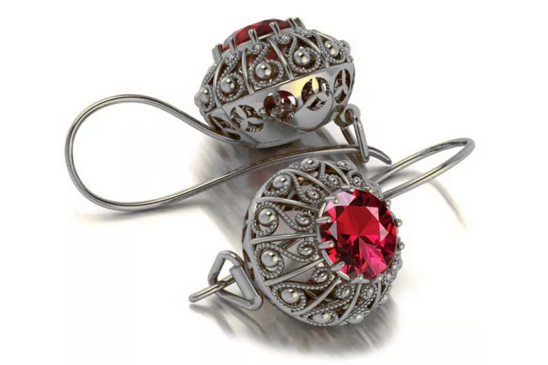 Boucles d'oreilles en argent sterling 925, Rubis vec002s