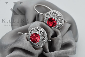 Boucles d'oreilles en argent sterling 925, Rubis vec002s