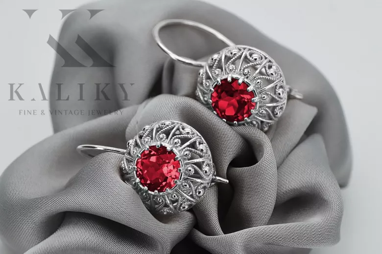 Sterling Silver 925 Ruby & Sapphire Earrings - Russian Soviet Style vec002s