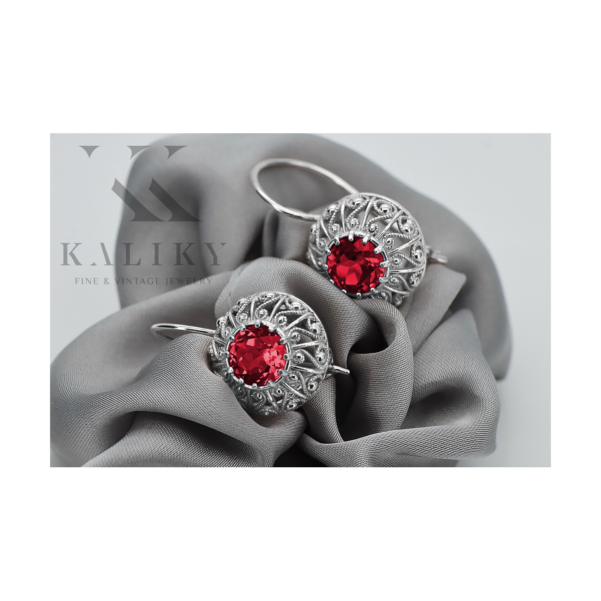 Boucles d'oreilles en argent sterling 925, Rubis vec002s