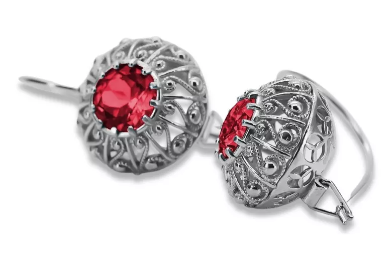 Boucles d'oreilles en argent sterling 925, Rubis vec002s