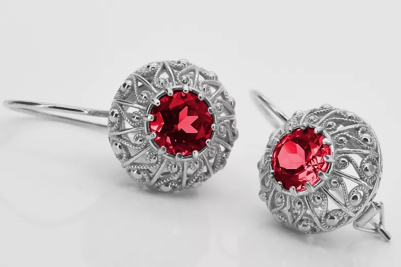 Boucles d'oreilles en argent sterling 925, Rubis vec002s