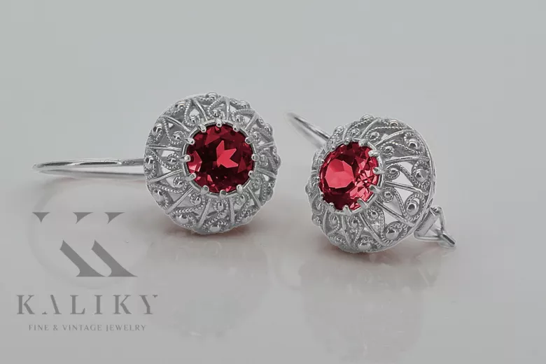 Sterling Silver 925 Ruby & Sapphire Earrings - Russian Soviet Style vec002s