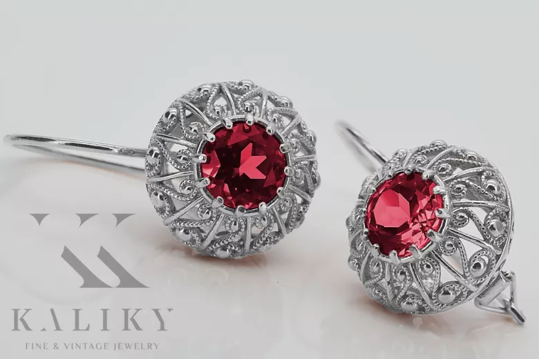 Sterling Silver 925 Ruby & Sapphire Earrings - Russian Soviet Style vec002s