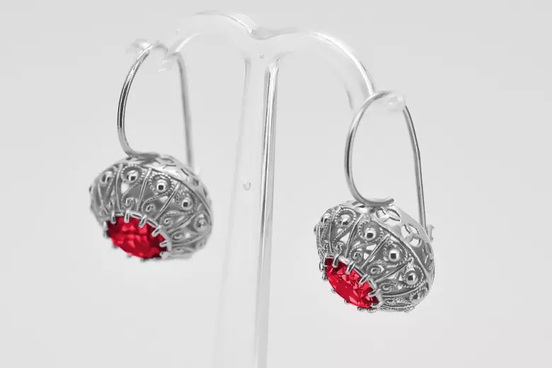 Boucles d'oreilles en argent sterling 925, Rubis vec002s