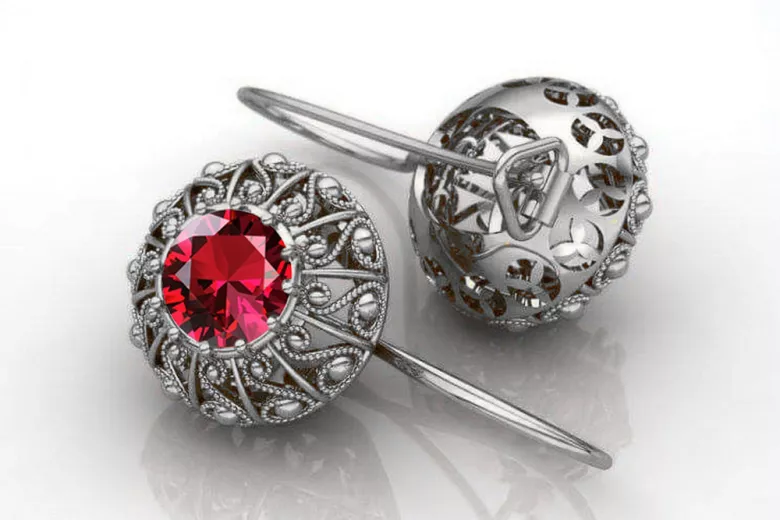 Boucles d'oreilles en argent sterling 925, Rubis vec002s