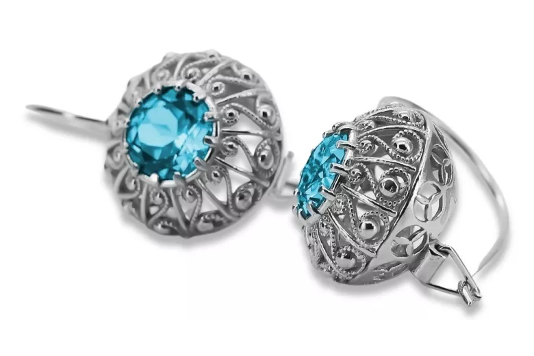 Sterling Silver 925 Aquamarine Earrings - Russian Soviet Style vec002s