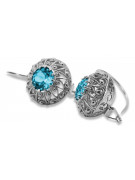 Sterling Silver 925 Aquamarine Earrings - Russian Soviet Style vec002s