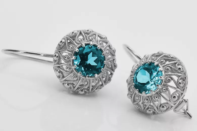 Sterling Silver 925 Aquamarine Earrings - Russian Soviet Style vec002s