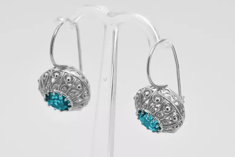 Boucles d'oreilles en argent sterling 925, Aigue-marine vec002s