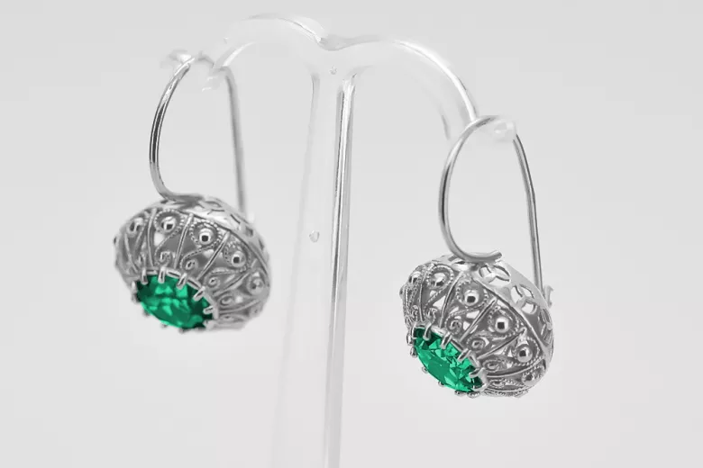 Boucles d'oreilles en argent sterling 925, Émeraude vec002s