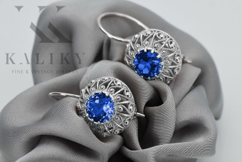 Sterling Silver 925 Sapphire Cluster Earrings vec002s