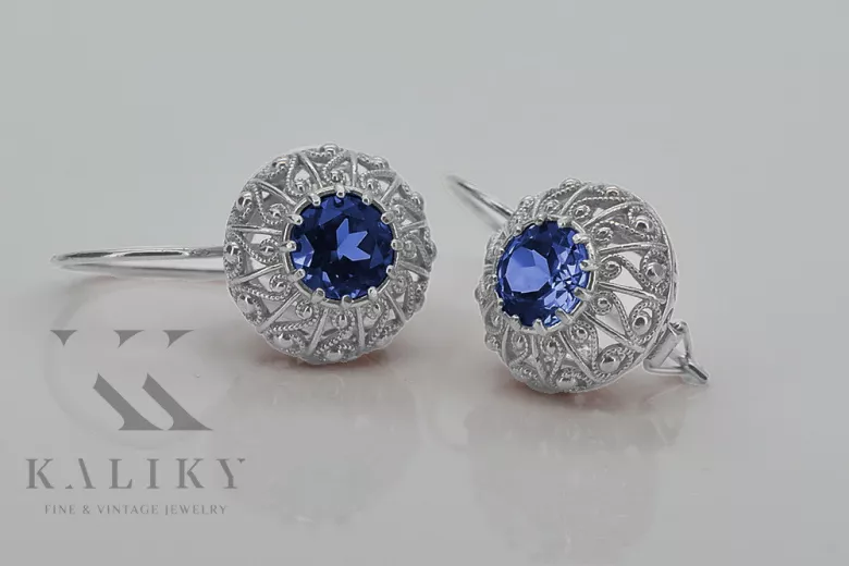 Sterling Silver 925 Sapphire Cluster Earrings vec002s