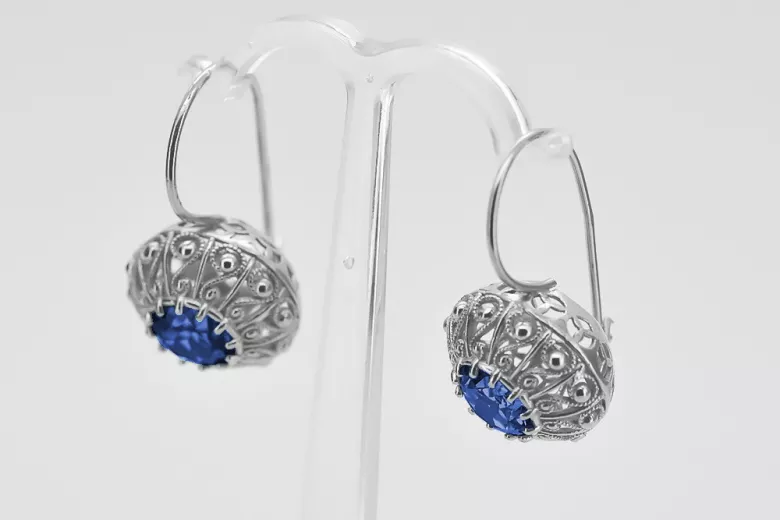 Sterling Silver 925 Sapphire Cluster Earrings vec002s