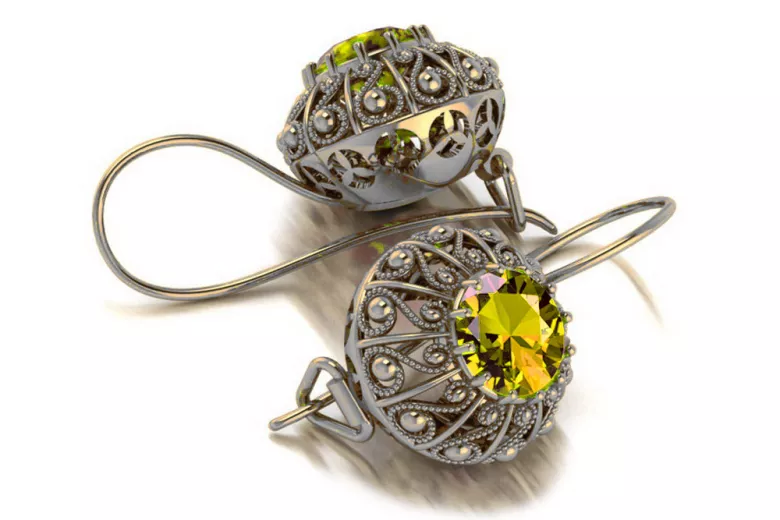 Sterling Silver 925, Yellow Peridot Drop Earrings vec002s