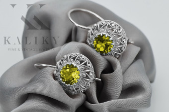 Sterling Silver 925, Yellow Peridot Drop Earrings vec002s