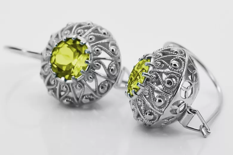 Sterling Silver 925, Yellow Peridot Drop Earrings vec002s