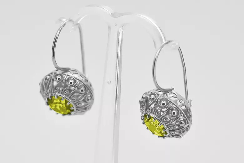 Sterling Silver 925, Yellow Peridot Drop Earrings vec002s